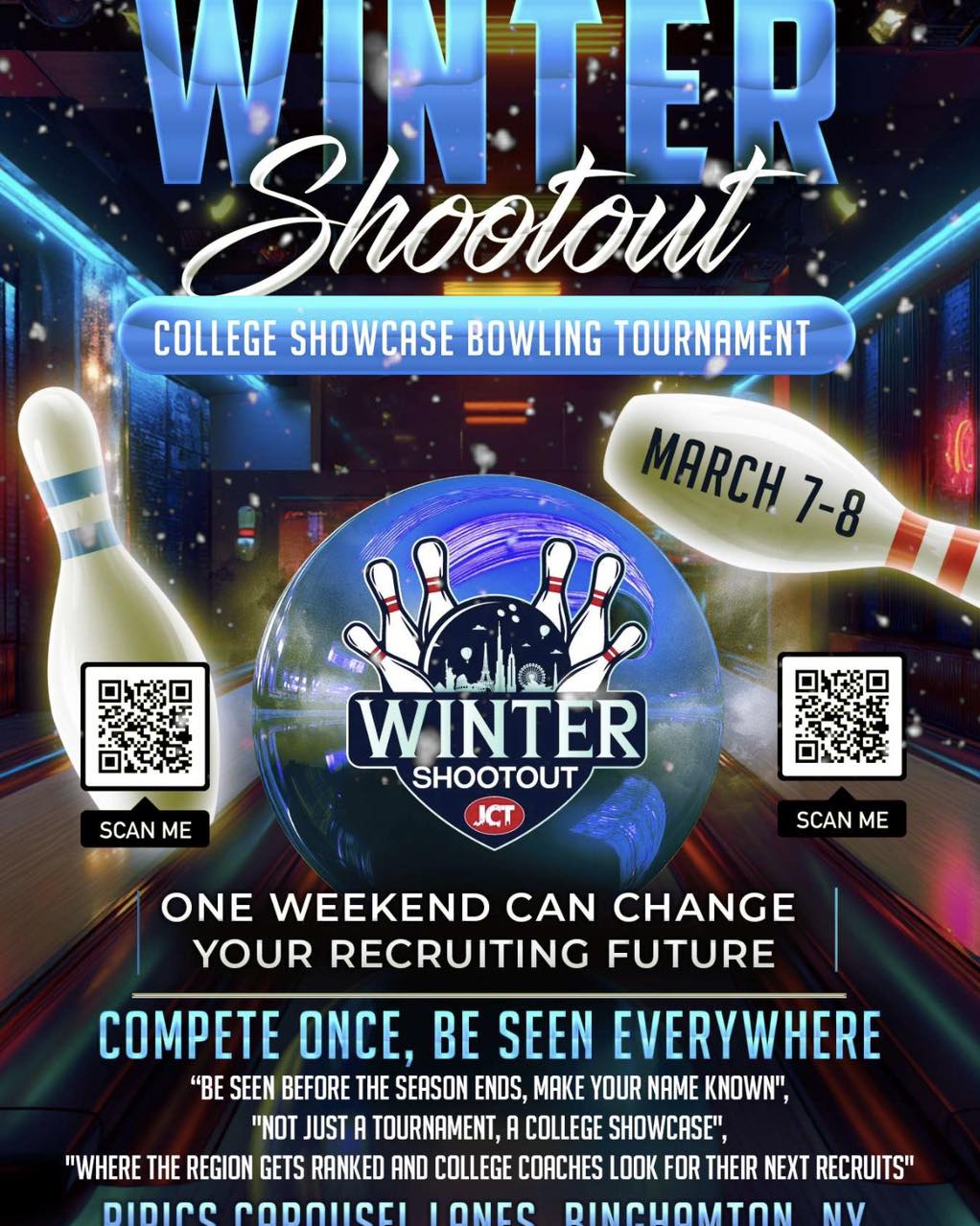 Winter Shootout college showcase bowling tournament at Ripics Carousel Lanes flyer